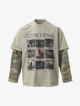 Distressed Camouflage Faux Two-Piece Graphic T-Shirt - 2420